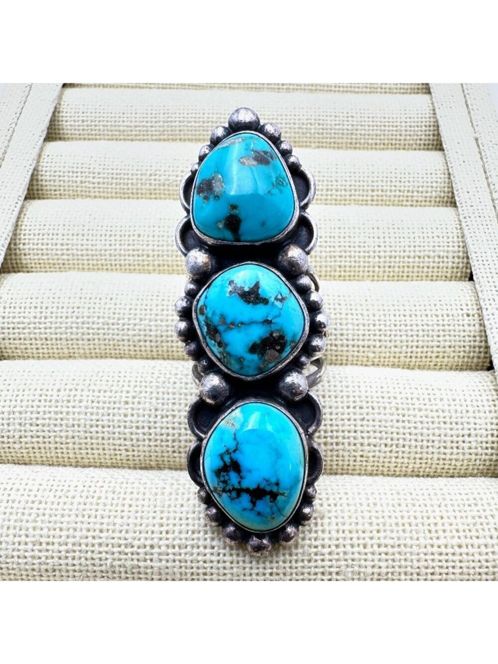 Vintage Native American KB Blue Turquoise Sterling Silver Ring Size 8 Mens Women
